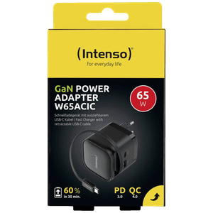 (Intenso) Punjač kučni sa type C kabelom / Power Adapter W65ACIC GaN, 1xUSB-A, 1xUCB-C, 65W 