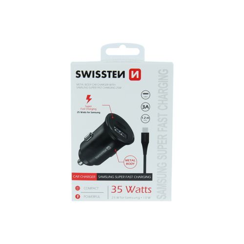 SWISSTEN punjač za auto, 1xUSB-C, 1xUSB, CL PRO Supe Fast 35W + USB-C kabel 1.2m slika 1