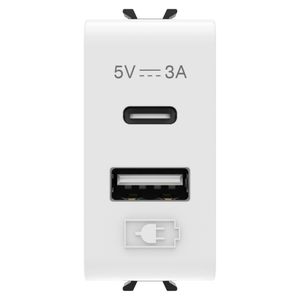 USB PUNJAČ - A+C TIP - 3A - SJAJNO BELI - 1 MODUL - CHORUSMART GW10449