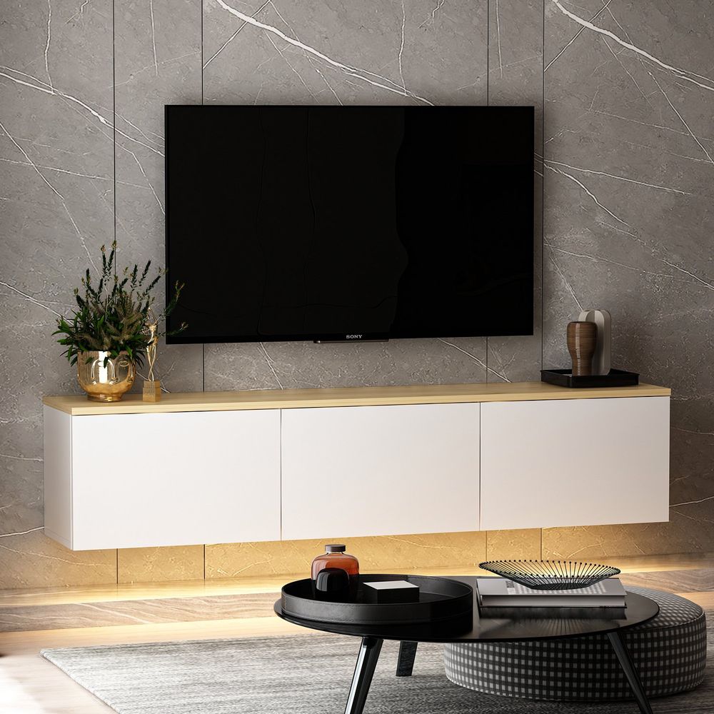 TV Stalak Neon - White v2 u Bijeloj Boji s Hrastovim Detaljima slika 3