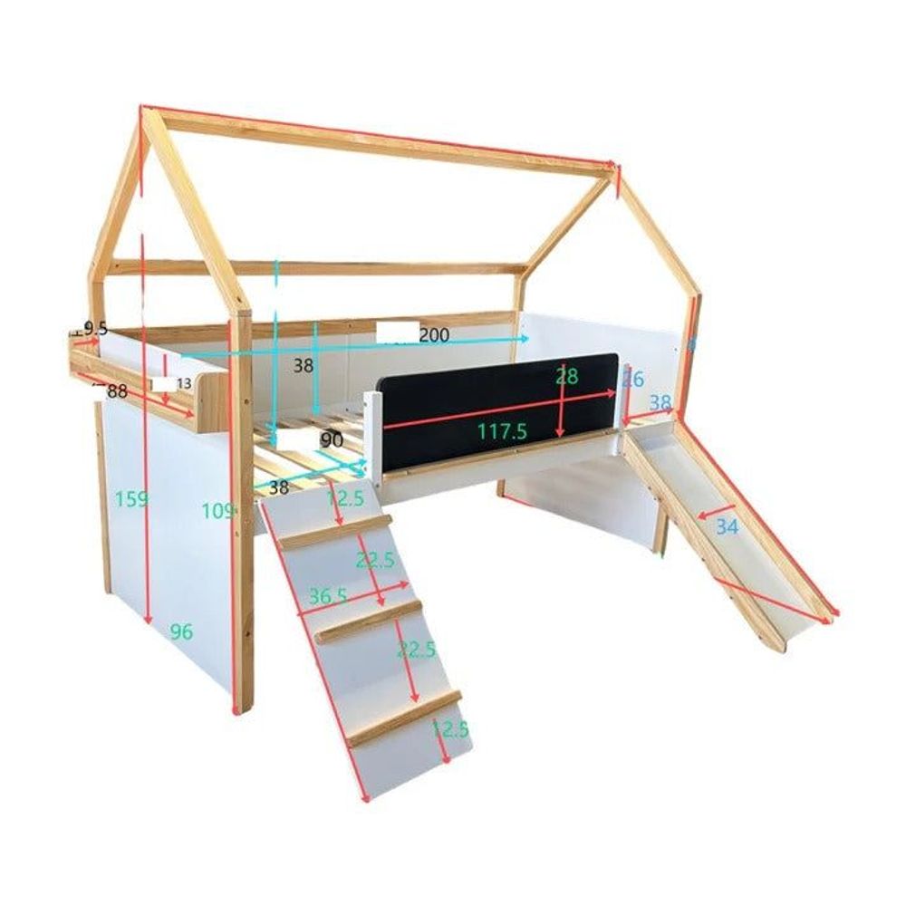 Kinder Home Drveni dječiji krevet kućica Montessori, 90x200cm slika 3