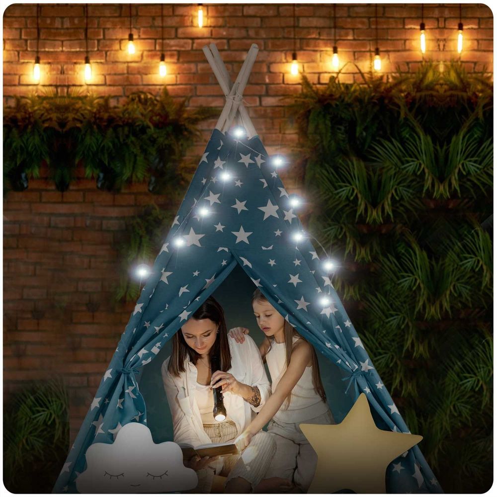 Teepee šator za djecu s nukido svjetlima - plavi slika 6