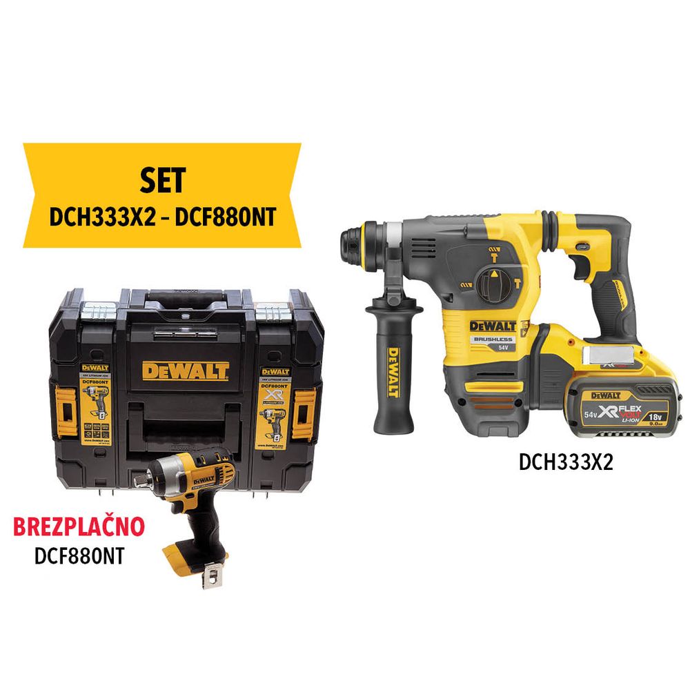 AKU KOMBINIRAN ČEKIČ 18V/54V Dewalt DCH333X2 slika 3
