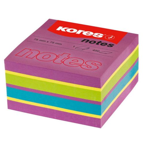 Blok kocka samoljepljiva 75 x 75 mm, 450 listića u 4 neon boje, Kores slika 1