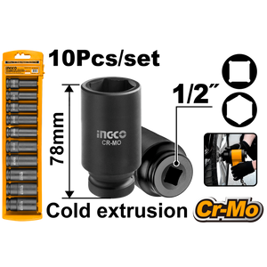 INGCO 10-delni set 1/2“ dugačkih udarnih nasadnih ključeva HKISSD12102L