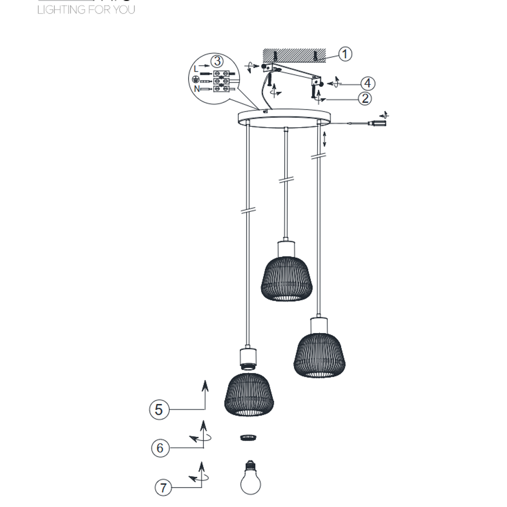 Trio Lightning luster TARIFA 3, boja crna-mat slika 6