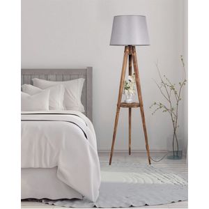 Sehbalı Tripod Yanık Lambader Pramit Hasır Gri Abajurlu Brown Grey Floor Lamp