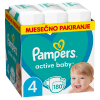 Pampers Active Baby - XXL Mjesečno Pakiranje Pelena veličina 4, 180 komada