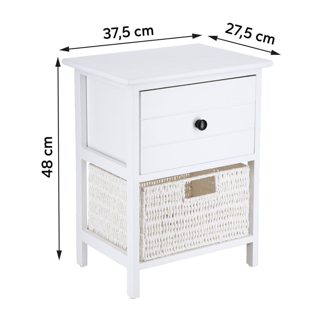 Tendance paulownia mdf namještaj 1 ladica sa crnom ručkom i 1 košarica, bijela slika 2