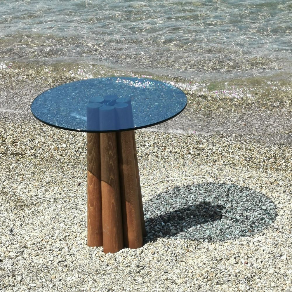 Stakleni Sto za Kafu Thales u Orah i Plavoj Boji slika 5