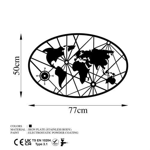 Wallity Metalna zidna dekoracija, World Map 8-S v2 slika 6