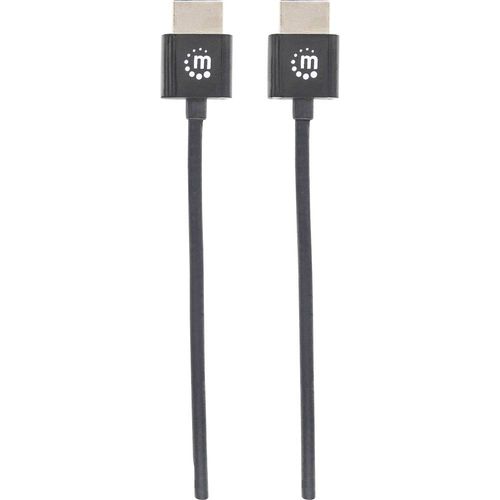 Manhattan HDMI priključni kabel HDMI A utikač, HDMI A utikač 1.00 m crna 394352 zaštićen s folijom, pletena zaštita, high speed HDMI sa eternetom, okrugli, UL certificiran, Ultra HD (4K) HDMI s eternetom, visokofleksibilan, pozlaćeni kontakti HDMI kabel slika 4