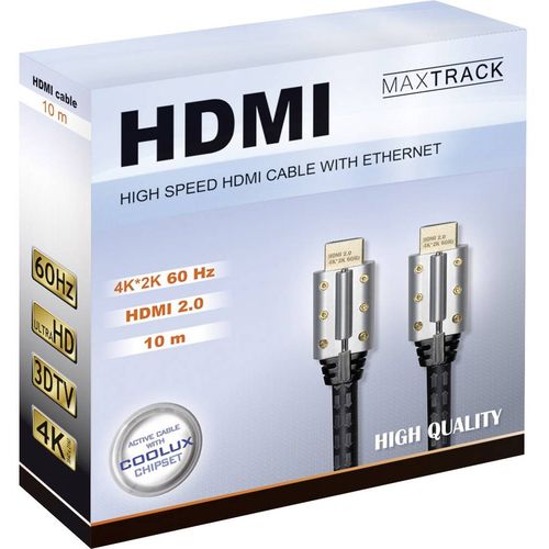 Maxtrack HDMI priključni kabel HDMI A utikač, HDMI A utikač 10.00 m crna C 505-10 L podržava HDMI, sa zaštitom, audio povratni kanal (arc), Ultra HD (4K) HDMI s eternetom, mogućnost vijčanog spajanja, pozlaćeni kontakti HDMI kabel slika 2