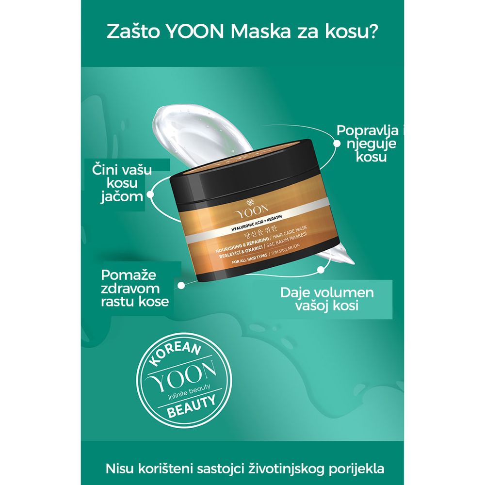 YOON Maska za kosu 250ml - Intenzivna njega sa keratinom i hijaluronskom kiselinom slika 4