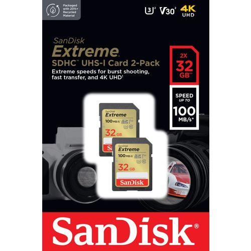 SanDisk Extreme 32GB SDHC memorijska kartica + 1 godina RescuePRO Deluxe, do 100MB/s čitanje i 60MB/s pisanje, UHS-I, Class 10, U3, V30 slika 3