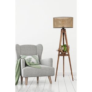Elegantni Rattan Tripod Lambader sa Drvenim Detaljima