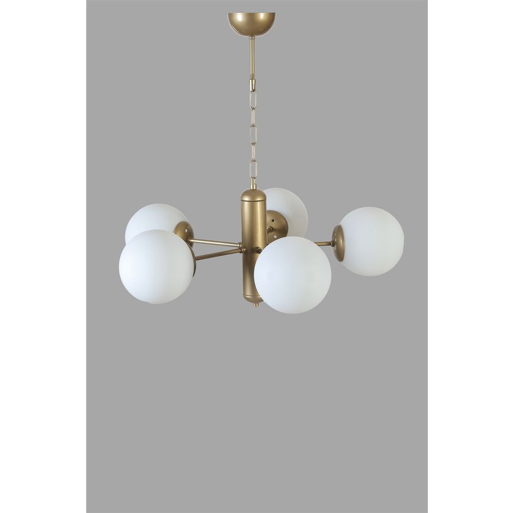 Eskitme Beyaz Camlı 'Bankok 5 Li' Avize - White Gold slika 5