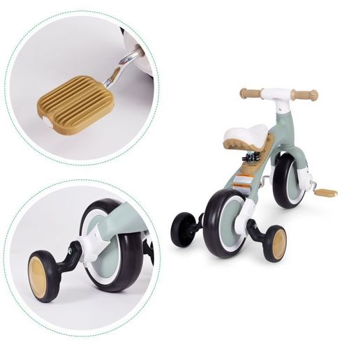 ECOTOYS Balans Bicikl sa Pedalama i Pomoćnim Točkovima 3u1 - Green slika 5