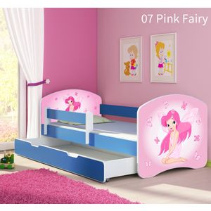 Dječji krevet ACMA s motivom, bočna plava + ladica 140x70 cm - 07 Pink Fairy