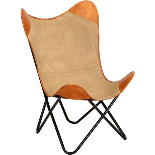 Leptir-stolica od prave kože i platna smeđa slika 1