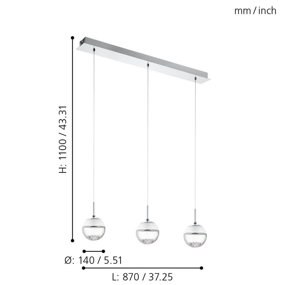 Eglo Montio 1 Visilica sa 3 LED Sijalice, 3x5W, Krom/Staklo Prozirno slika 4