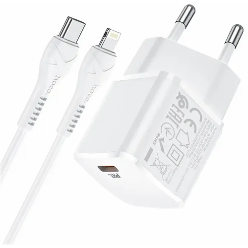 HOCO putni punjač Type C + kabel za iPhone Lightning 8-pin Power Delivery 20W Starter N10 bijeli slika 5