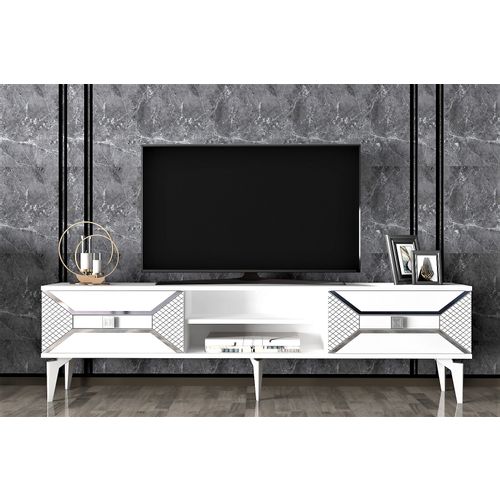 Woody Fashion Stalak za televizor, Yumedi - White, Silver slika 1