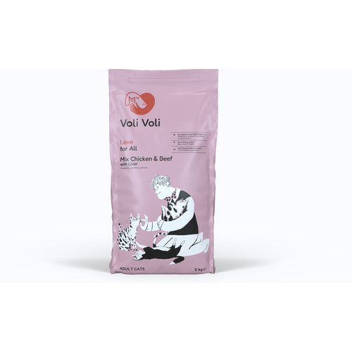 Voli Voli - Love for All, mix piletina i govedina s jetricom, hrana za mačke, 2 kg slika 1