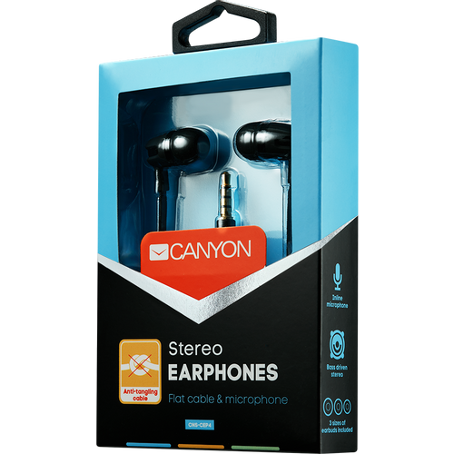 CANYON SEP-4 Stereo earphone with microphone, 1.2m flat cable, Black, 22*12*12mm, 0.013kg slika 3