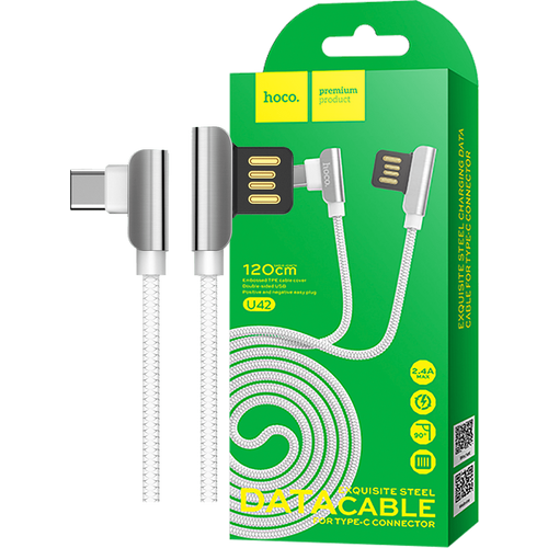hoco. USB kabl za smartphone, USB type C, 1.2 met., 2.4 A, bijela - U42 Exquisite steel, USB type C, WH slika 1