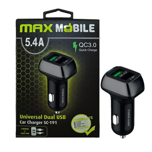 Maxmobile auto adapter usb duo sc-191 qc 3.0,27w quick charge 5.4a crno-sivi slika 1