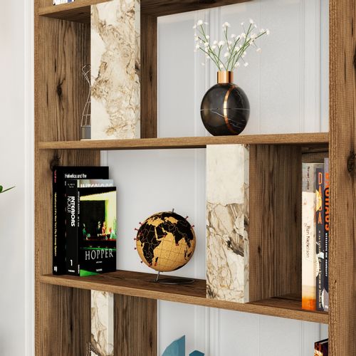 Woody Fashion Polica za knjige, Lima - Walnut, White Marble slika 3