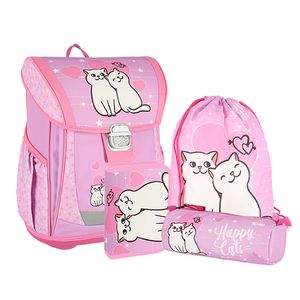 Spirit školski set ''HAPPY CAT'' COOL (školska torba + puna pernica + okrugla pernica + vreća za patike) –  (metalna kopča)