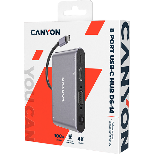 CANYON 8 in 1 USB C hub, Dark grey slika 2