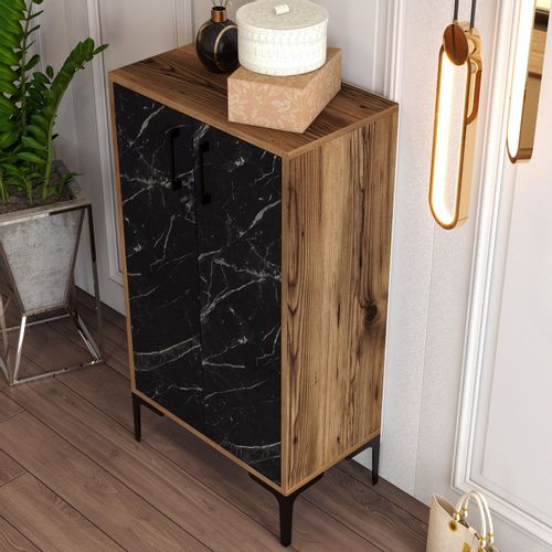 Woody Fashion Ormar za cipele, Prag - Walnut, Black Marble slika 4