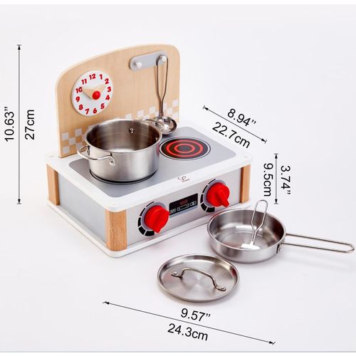 Hape Drveni šporet sa setom metalnog posuđa Kitchen & Grill Set E3151A slika 6