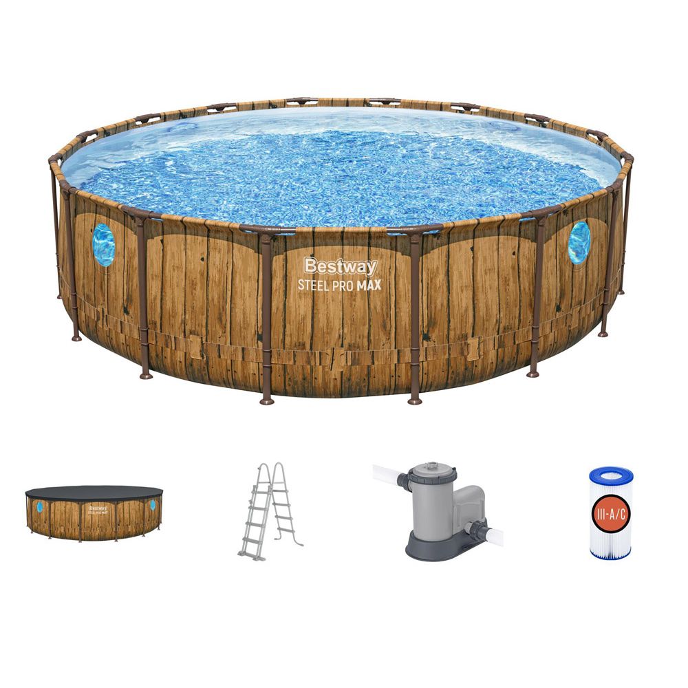 Bestway Frame Pool Wood 488x122 Windows pumpa ljestve navlaka 56725 slika 2