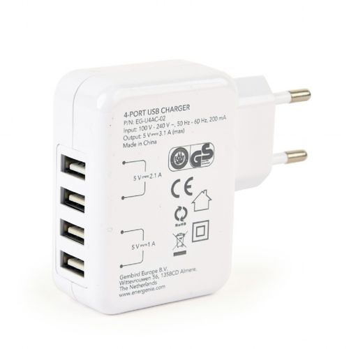Gembird EG-U4AC-02 ENERGENIE 4-port Universal USB Charger, 3.1 A, White slika 1