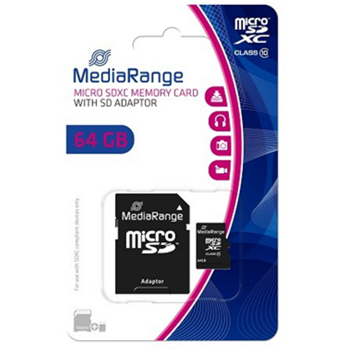 MEM. KARTICA microSDXC 64GB MEDIARANGE + SD adapter C10 MR955 slika 1