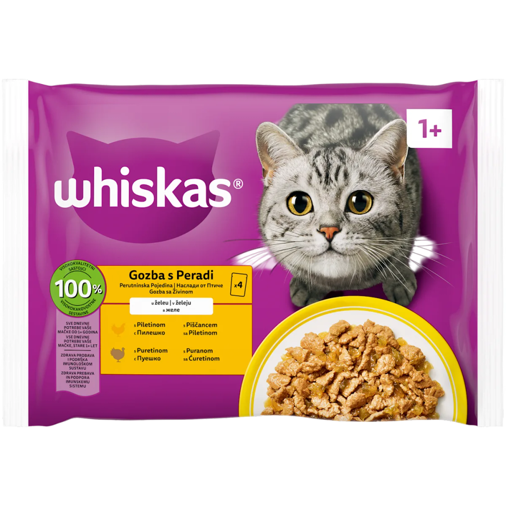 Whiskas mokra hrana za mačke 1+, izbor peradi, 4 x 85 g slika 1