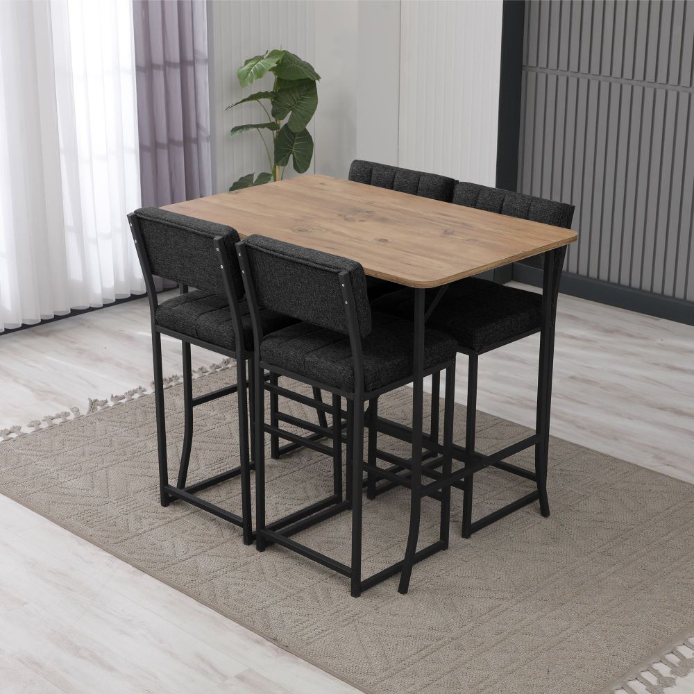 Retro Bar Table & Stool Set (5 komada) - Antracit i Orah slika 2