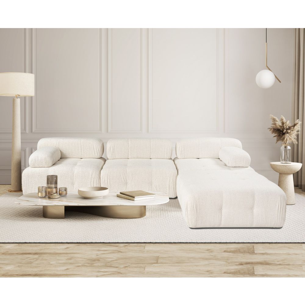 Doblo 3 Sjedala sa Pouffom (L1-O1-1R-Pouffe) - Krem Kutić Sofa slika 1