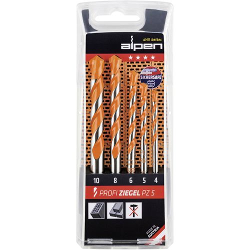 Set svrdla za ciglu 5-dijelni 4 mm, 5 mm, 6 mm, 8 mm, 10 mm Alpen 200705100 cilindrični prihvat 1 set slika 4