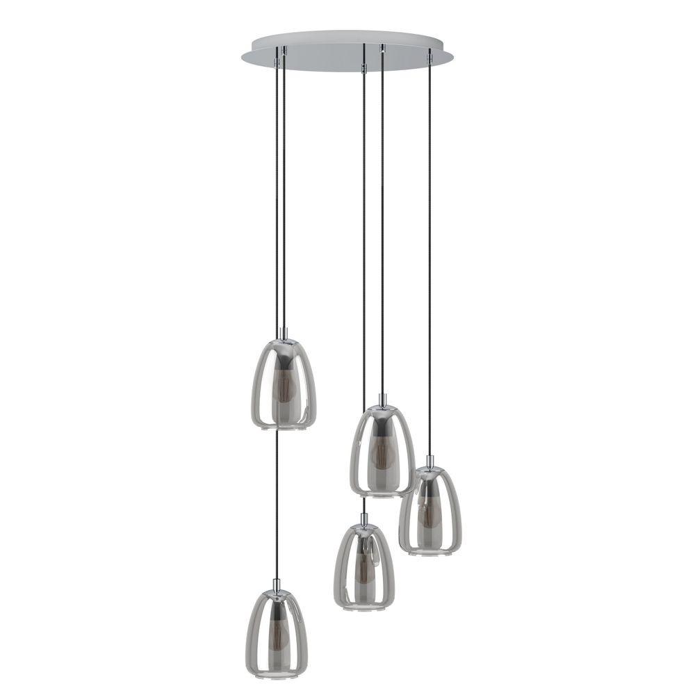 Eglo viseća lampa alobrase e27 5x40w krom/crno-prozirno v:1500mm o540mm slika 4