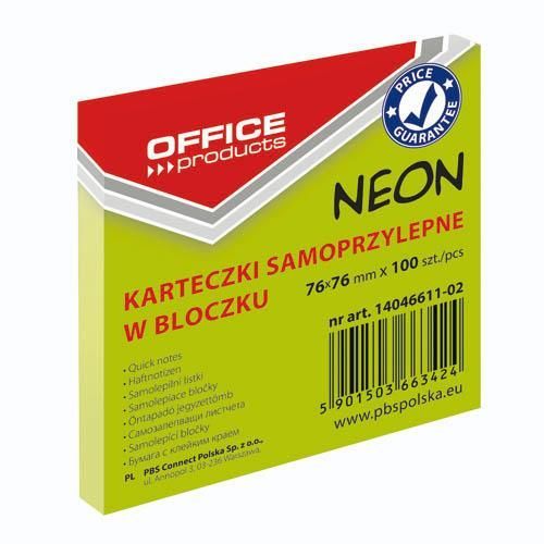 Blok samoljepljivi Office products 76x76 mm, 100 listića, neon zeleni slika 1