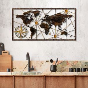Wallity World Map Large - 1 Multicolor Decorative Metal Wall Accessory