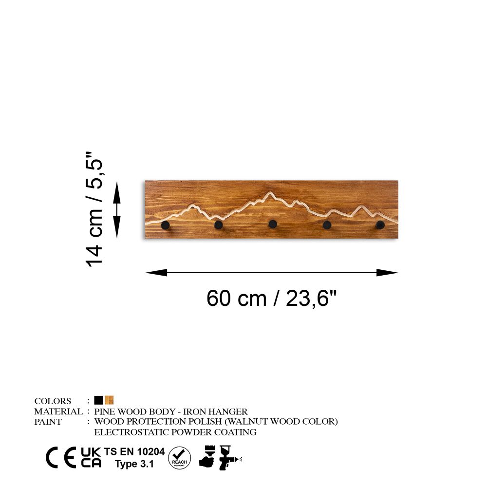 Wooden wall hook Mountain 2, colours: walnut, natural slika 7
