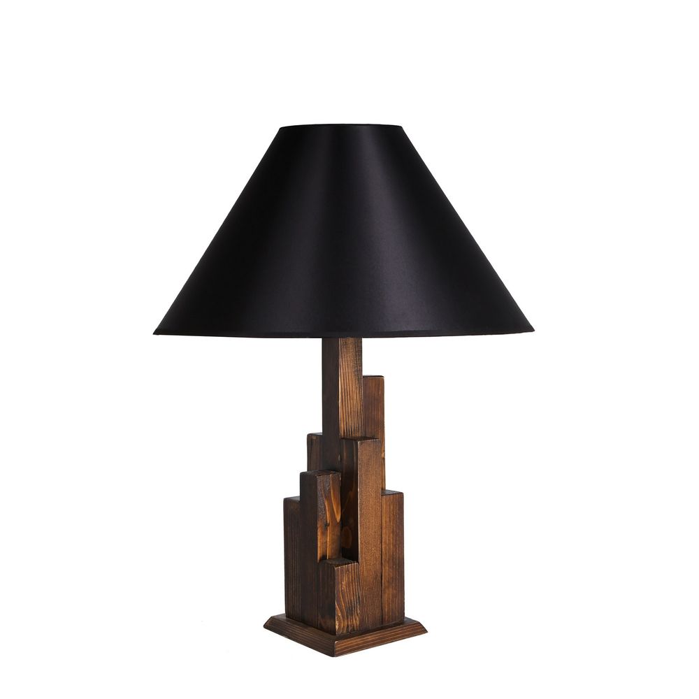 Elegantna Kule Ceviz Ahšap Masa Lampa s Pramit Siyah Abajur slika 2