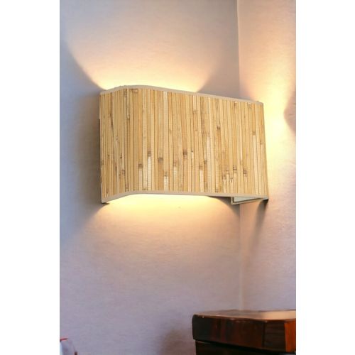 Bambu 07 Abajurlu Dikdörtgen Aplik Oak Wall Lamp slika 2