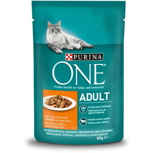 PURINA ONE® Hrana za mačke mini fileti u umaku s piletinom i mahunama Adult 85g slika 1